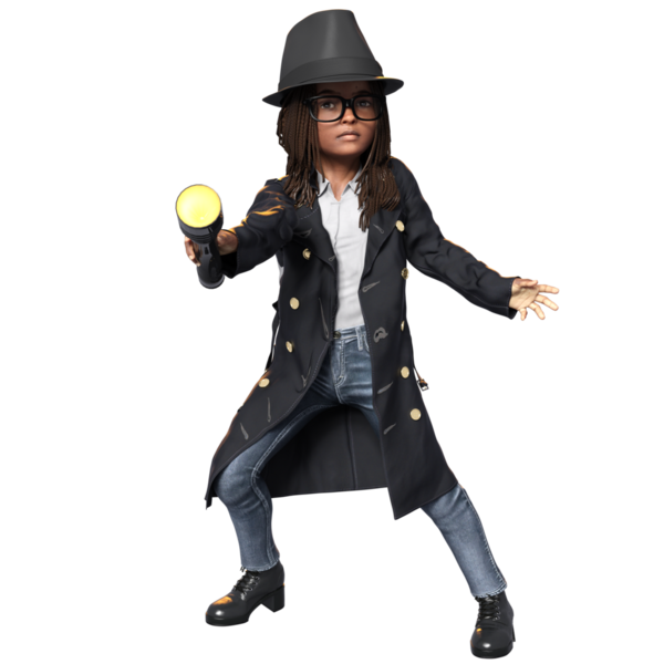 3 Boyutlu sevimli bir kızı şeffaf bir arka planda izole edilmiş bir dedektif olarak gösterdi.