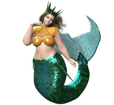 Üç boyutlu güzel bir dişi denizkızı, şeffaf bir arkaplanda izole edilmiş yeşil yanardöner bir kuyruk haline geldi.