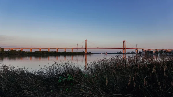 Zarate Brazo Largo Bridge Entre Rios Argentyna Most Odbity Rzeki — Zdjęcie stockowe