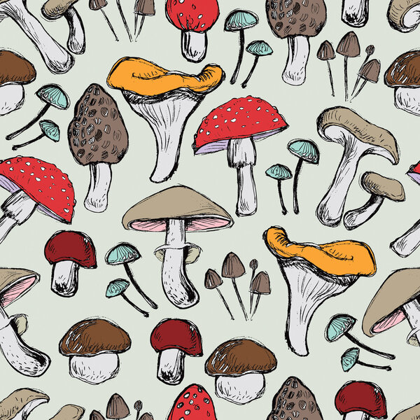 Mushrooms seamless pattern