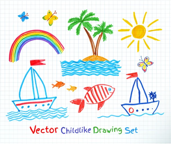Summer seaside set. — Stock Illustration Summer seaside set. Stock Vector