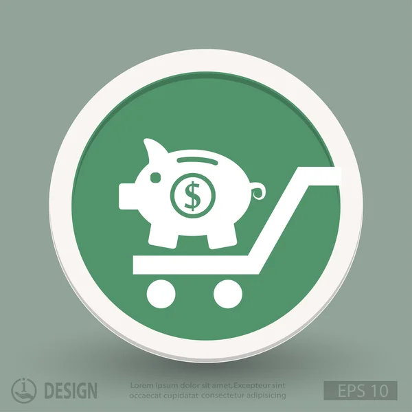 Pig moneybox on shopping cart icon — Stock Vector