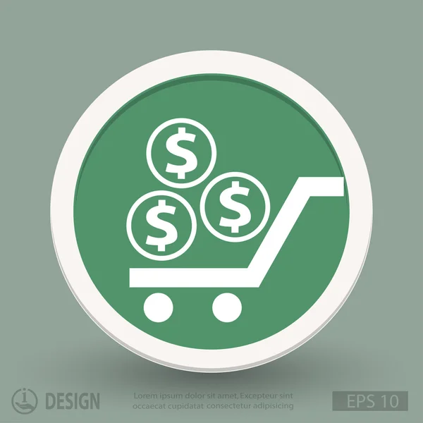 Dinero en el icono del carrito de compras — Vector de stock