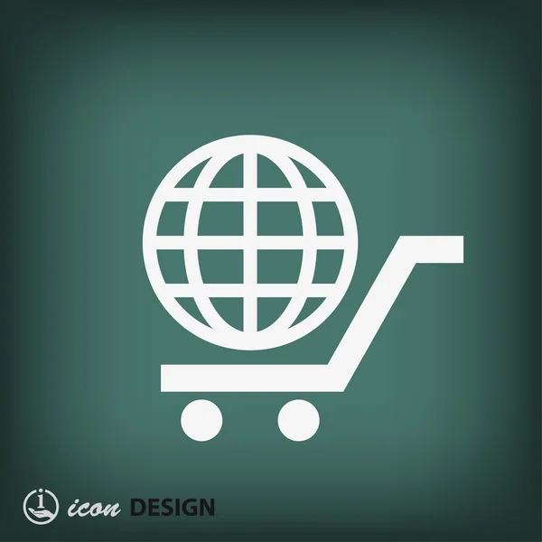 Globe in shopping cart icon — Stock Vector