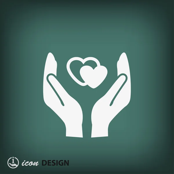 Hjärtan i händerna platt design ikon — Stock vektor