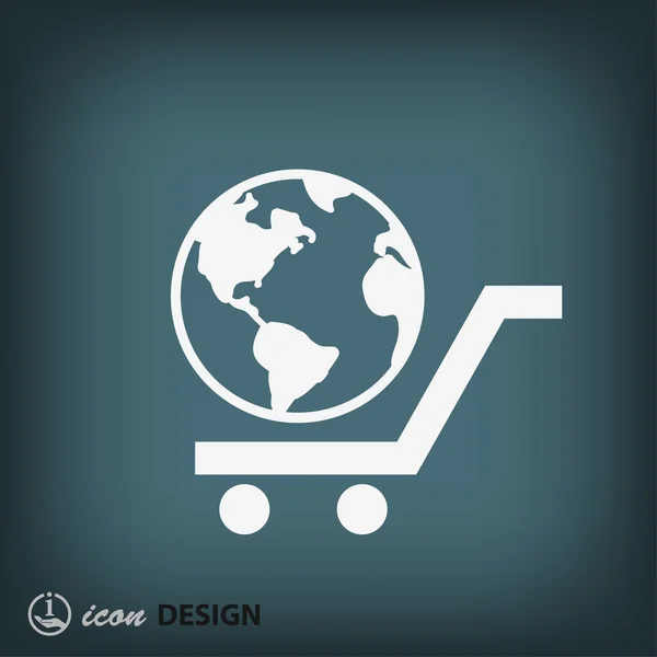 Globe in shopping cart icon — Stock Vector