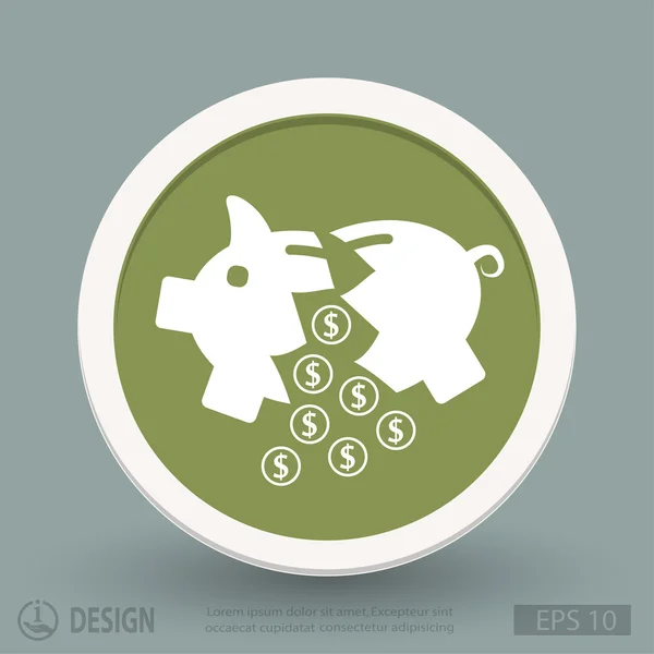 Tirelire de porc icône design plat — Image vectorielle