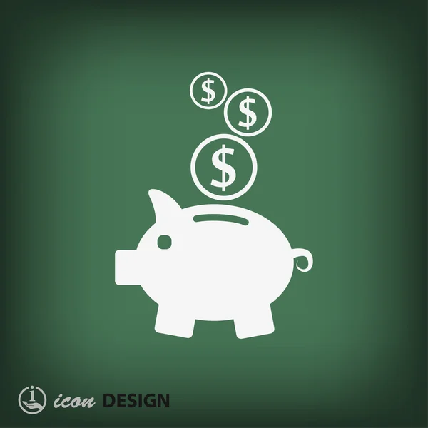 Caja de dinero de cerdo icono de diseño plano — Vector de stock