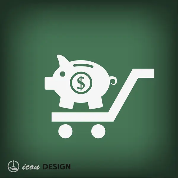 Pig moneybox on shopping cart icon — Stock Vector