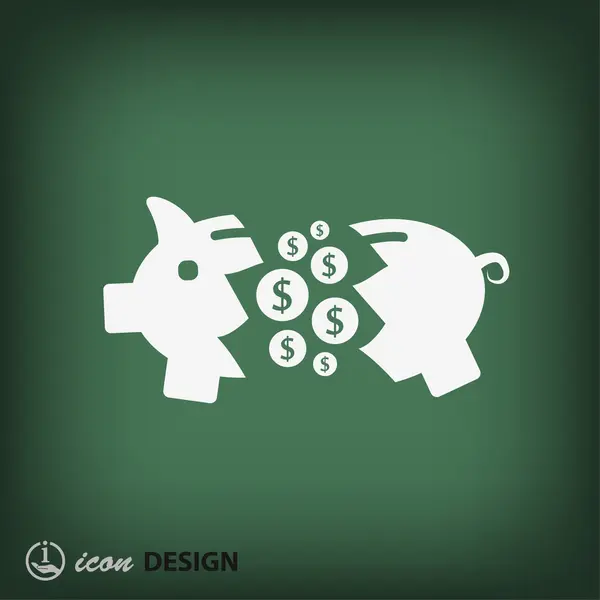 Caja de dinero de cerdo icono de diseño plano — Vector de stock