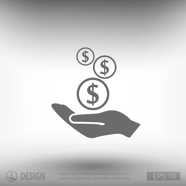 Geld in pictogram van een hand — Stockvector