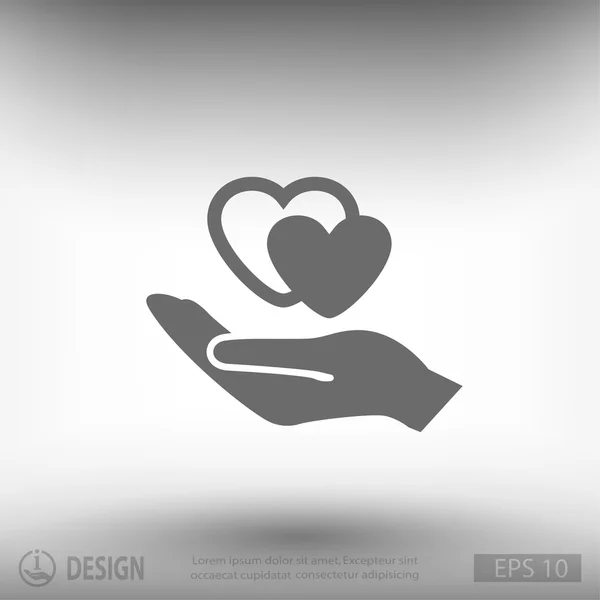 Corações na mão ícone de design plano — Vetor de Stock