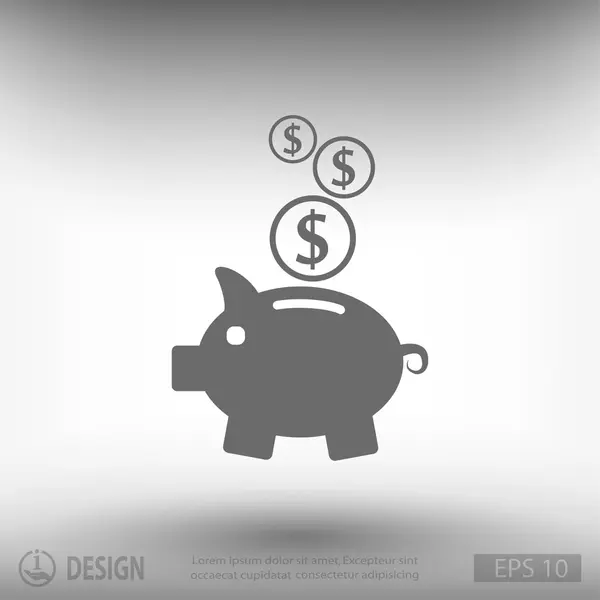 Caja de dinero de cerdo icono de diseño plano — Archivo Imágenes Vectoriales