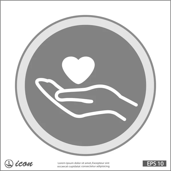 Coeur à la main icône design plat — Image vectorielle