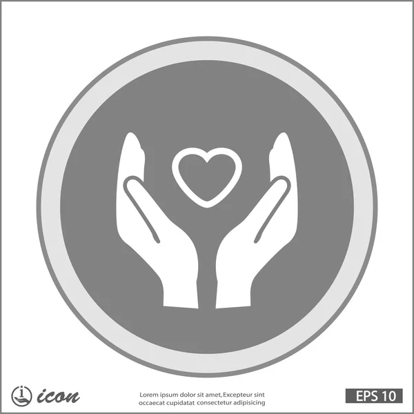 Coeur dans les mains icône design plat — Image vectorielle