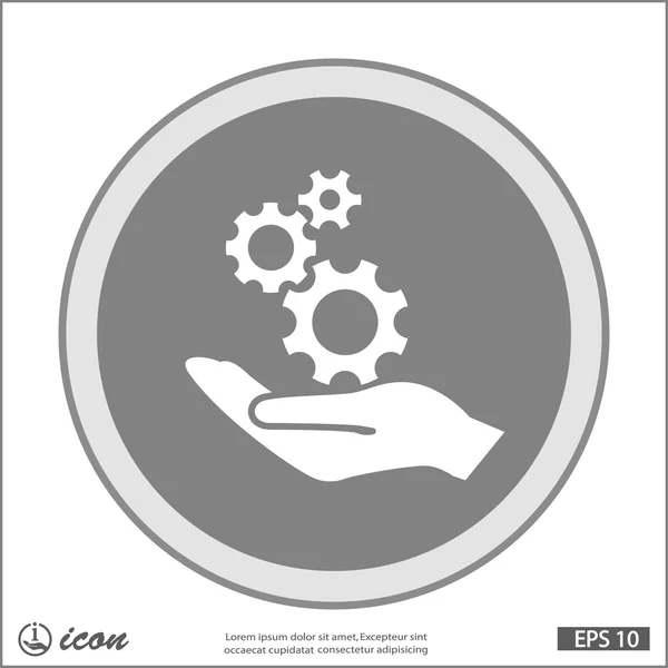 Hand with gear flat design icon — Stock Vector