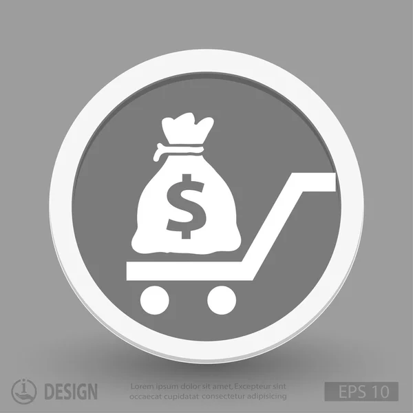 Dinero en el icono del carrito de compras — Vector de stock