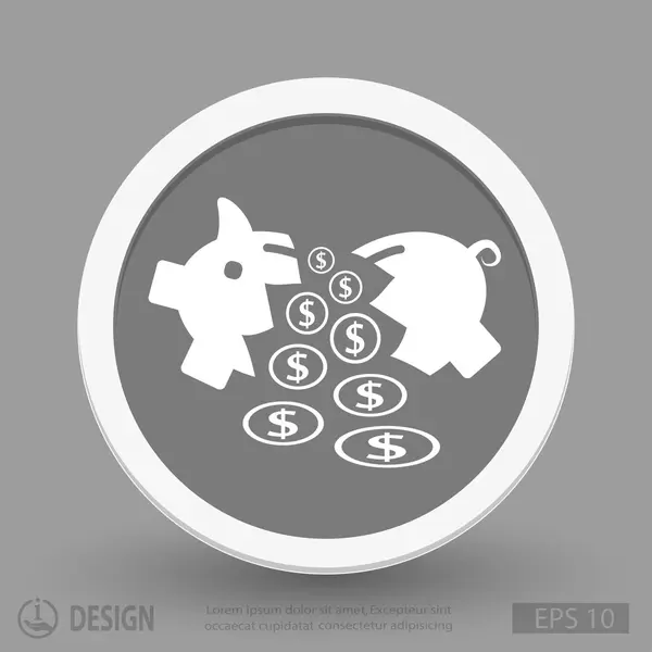 Tirelire de porc icône design plat — Image vectorielle