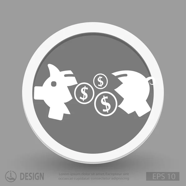 Caja de dinero de cerdo icono de diseño plano — Vector de stock