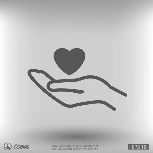 Corazón en la mano icono de diseño plano — Vector de stock