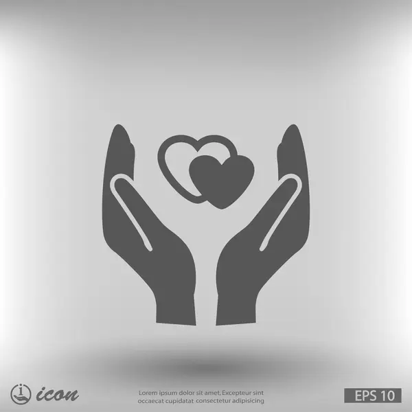 Srdce v ruce plochý design ikony — Stockový vektor