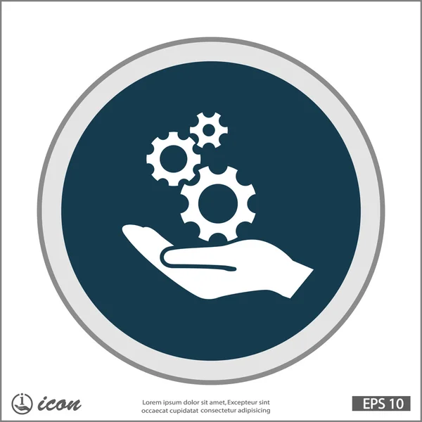 Hand with gear flat design icon — Stock Vector