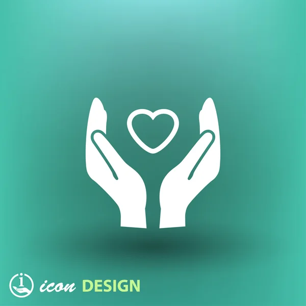 Coeur dans les mains icône design plat — Image vectorielle