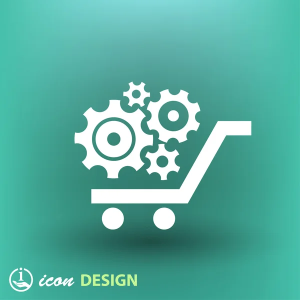 Gear in shopping cart icon — Stock Vector