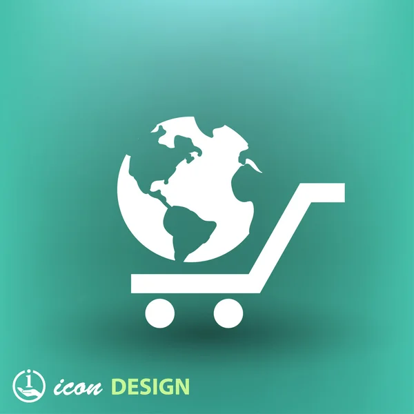 Globe in shopping cart icon — Stock Vector