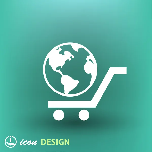 Globe in shopping cart icon — Stock Vector