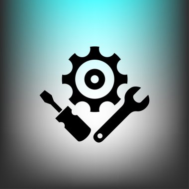 İngiliz anahtarı ve tornavida simgesi olan dişli 