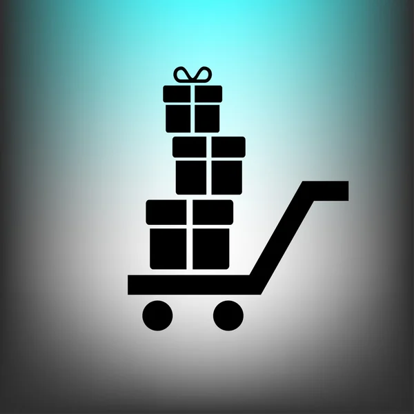 Shopping cart with gifts icon — Stock Vector