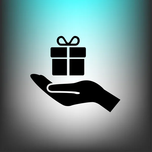 Main avec icône cadeau design plat — Image vectorielle