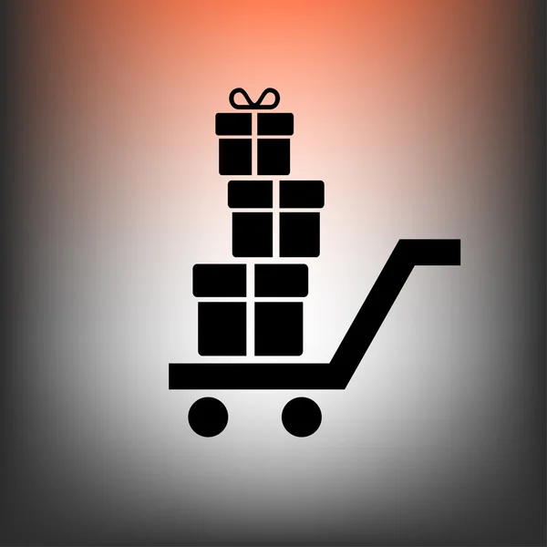 Shopping cart with gifts icon — Stock Vector