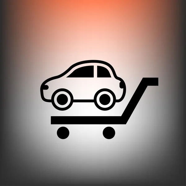 Coche en el icono del carrito — Vector de stock