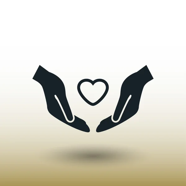 Εικονόγραμμα της καρδιάς στο χέρι εικονίδιο έννοια — Διανυσματικό Αρχείο