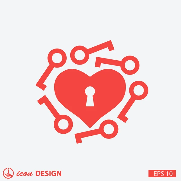 Pictograph of heart with key concept icon — Stock Vector