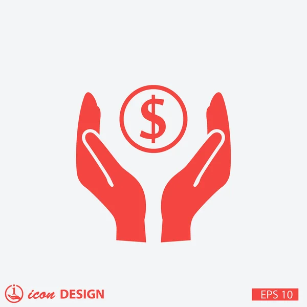 Pictograma de dinheiro na mão ícone conceito — Vetor de Stock