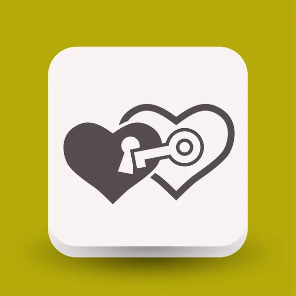 Pictograph of heart with key concept icon — Stock Vector