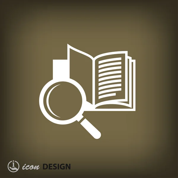 Pictografía del icono del concepto de libro y lupa — Vector de stock