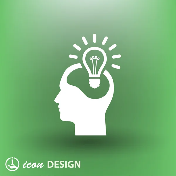 Pictogramme de l'icône du concept ampoule et tête — Image vectorielle