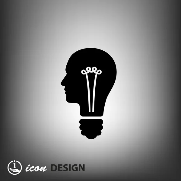 Pittogramma dell'icona del concetto di lampadina e testa — Vettoriale Stock
