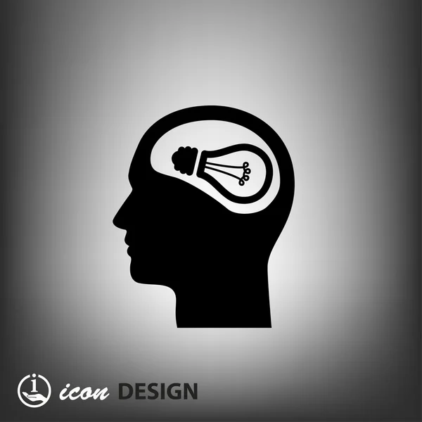 Pictografía del icono del concepto de bombilla y cabeza — Vector de stock