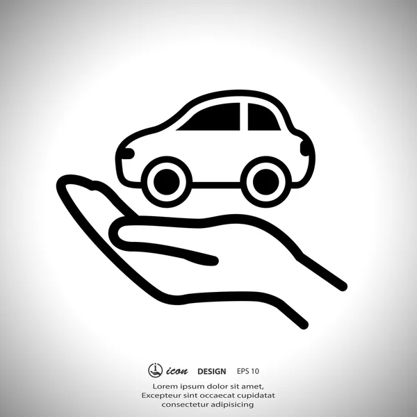 Auto in pictogram van een hand — Stockvector