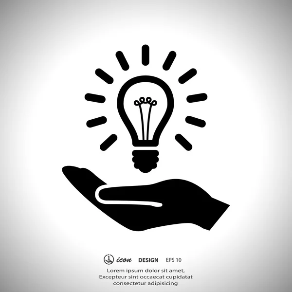 Light bulb on hand icon — Stock Vector