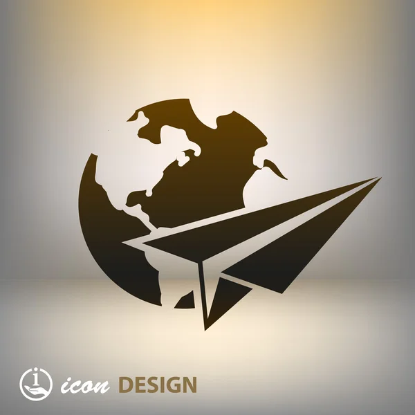 Avion en papier et icône globe — Image vectorielle