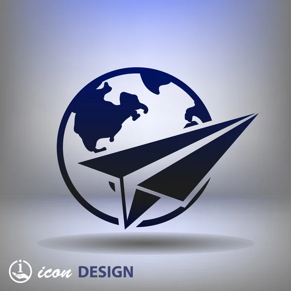 Papier vliegtuig en globe pictogram — Stockvector