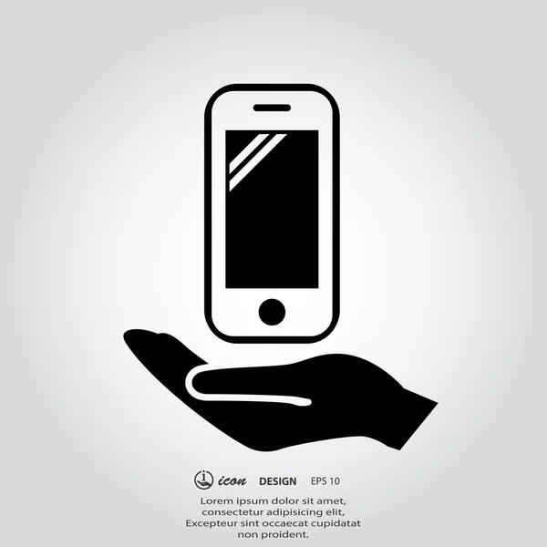 Mobiel in pictogram van een hand — Stockvector