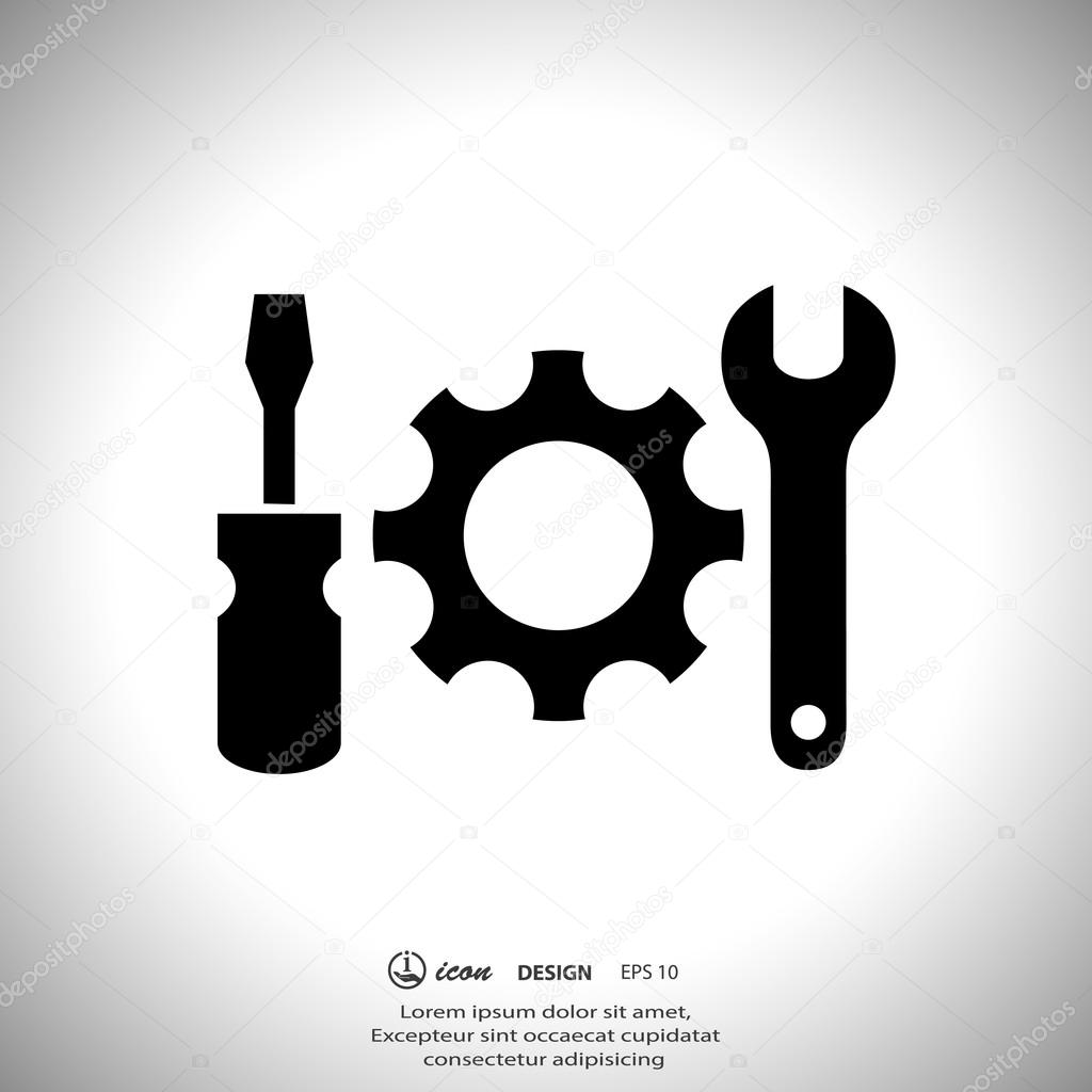 Gear, wrench and screwdriver icons