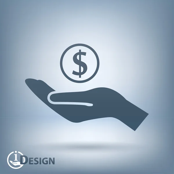 Geld in pictogram van een hand — Stockvector